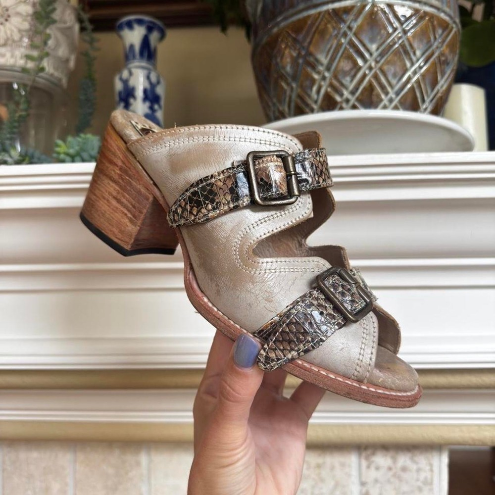 Freebird Caprice Leather Sandals Heels Mules Open Toe  Size 10 boho western